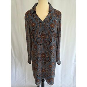 Cabi Women's Blue‎ Floral Print Long Sleeve Collared Shirt Dress Size S